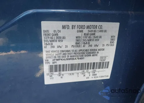 2024 Ford Edge Sel из США, поврежденный, VIN 2FMPK4J99RBA78491